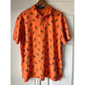 Vtg 2000 XL Polo Ralph Lauren Orange Lobster AOP Short Sleeve Coastal Preppy